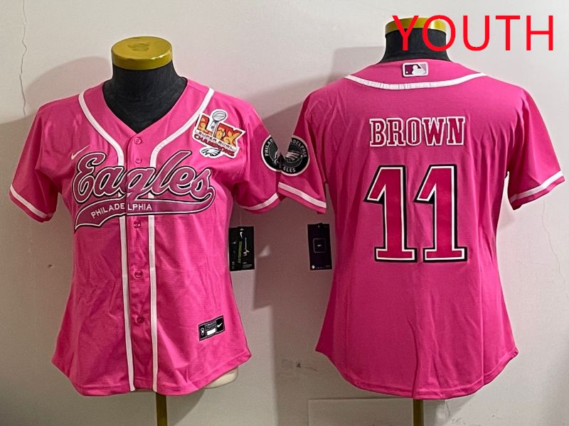 Youth Philadelphia Eagles #11 Brown Pink Jointly Name 2025 Nike Limited NFL Jersey style 4